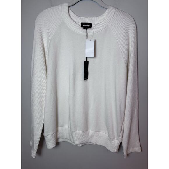 MONROW Ivory Ribbed Crewneck Sweater Pull Over Women's Sz Large NWT - Picture 1 of 10